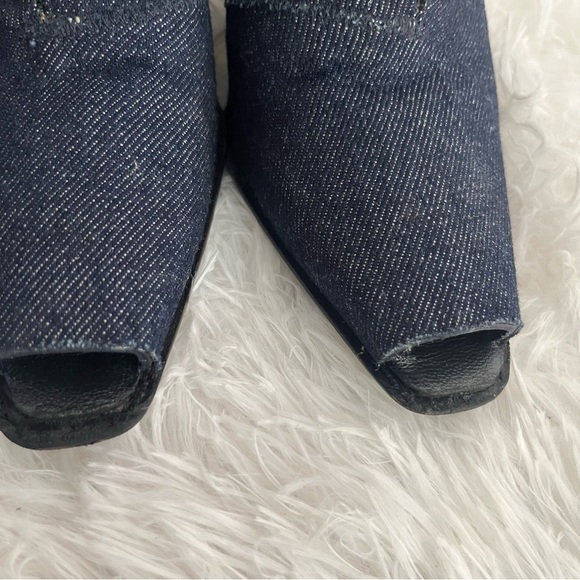 Stuart Weitzmen Peep Toe Denim Upper Leather Boots 8.5 - Picture 5 of 13